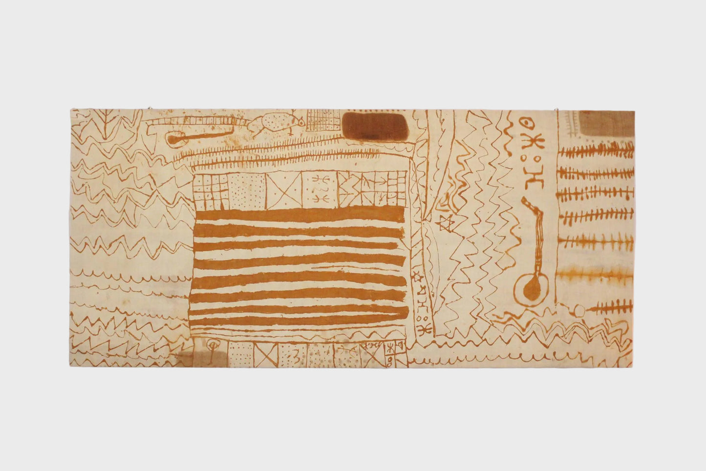 Unique vintage amazigh artwork - mounted on chassis, henna dyed - 3.7x8.2feet / 114x250cm