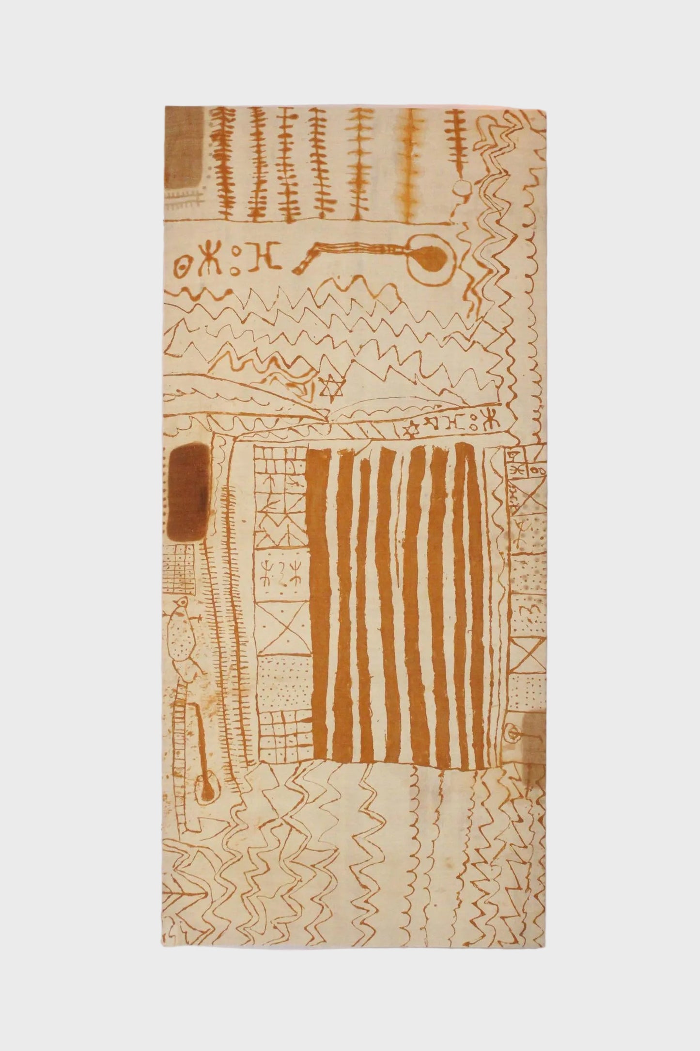 Unique vintage amazigh artwork - mounted on chassis, henna dyed - 3.7x8.2feet / 114x250cm