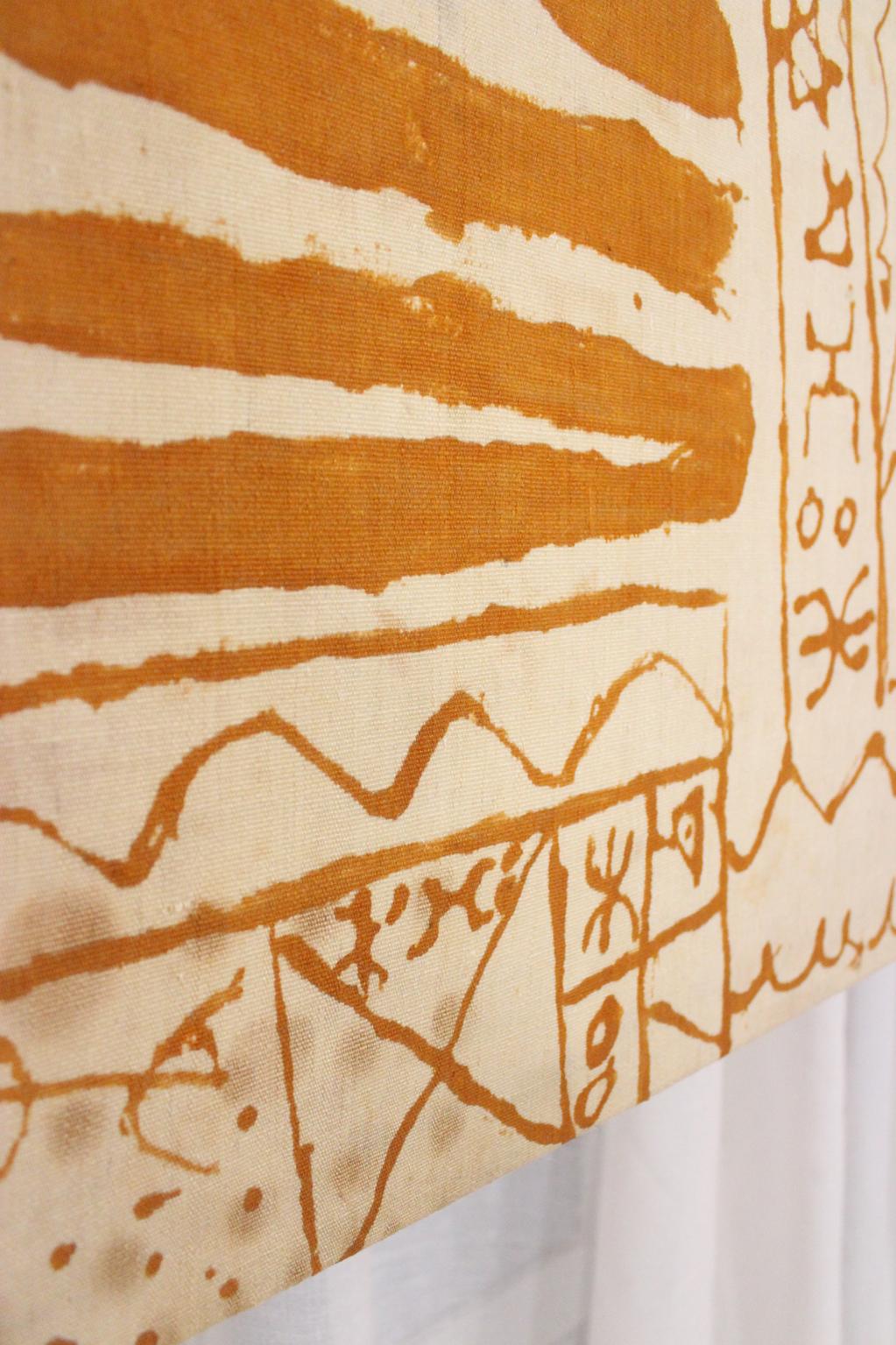 Unique vintage amazigh artwork - mounted on chassis, henna dyed - 3.7x8.2feet / 114x250cm