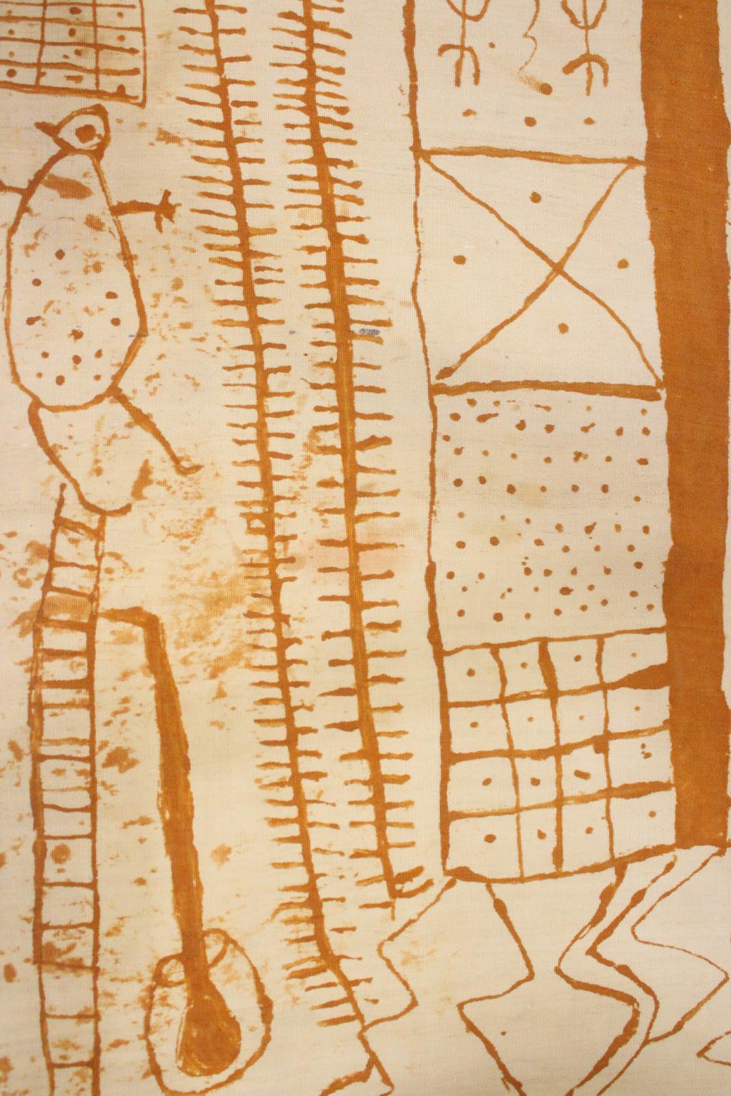 Unique vintage amazigh artwork - mounted on chassis, henna dyed - 3.7x8.2feet / 114x250cm