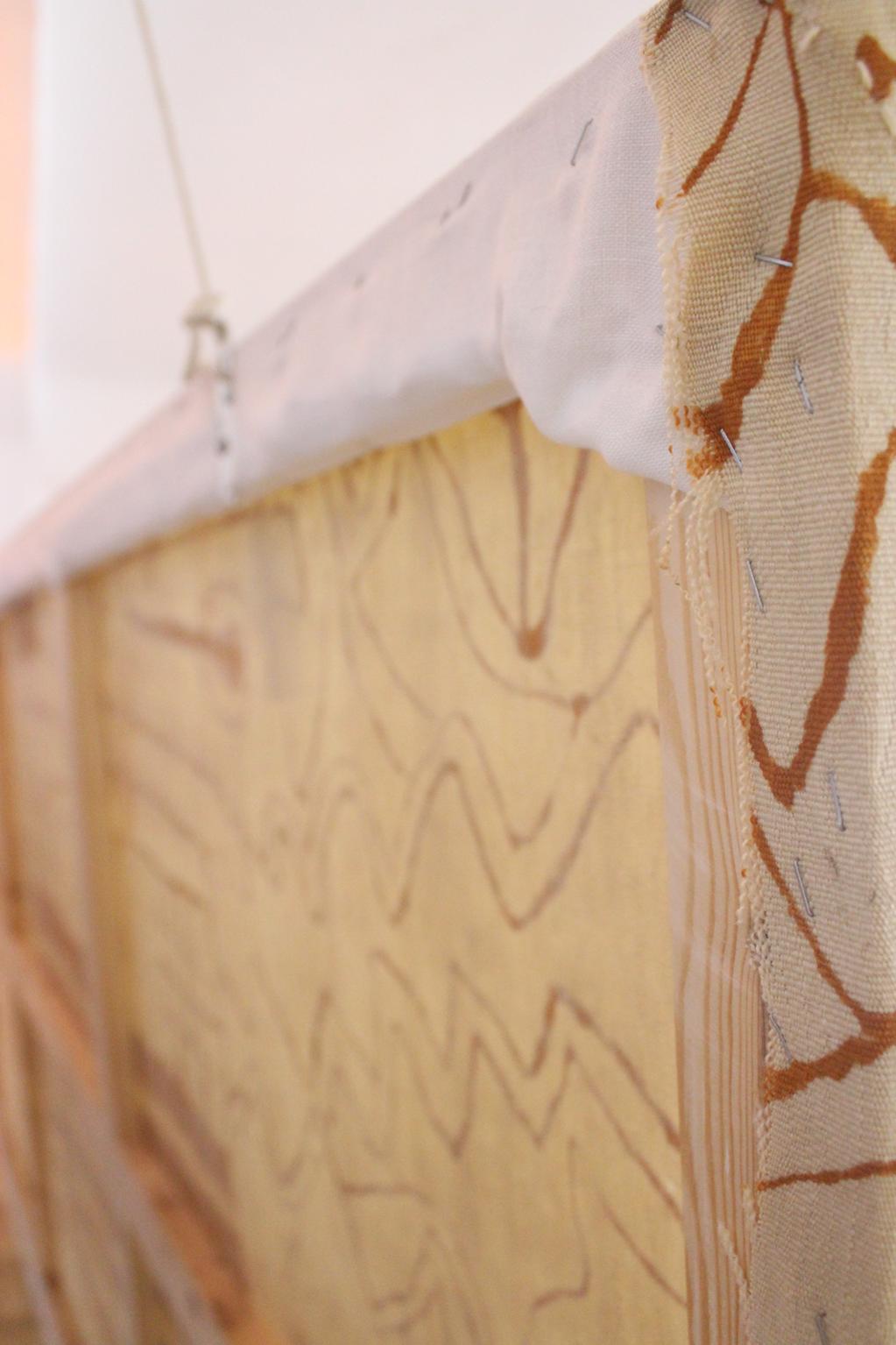 Unique vintage amazigh artwork - mounted on chassis, henna dyed - 3.7x8.2feet / 114x250cm