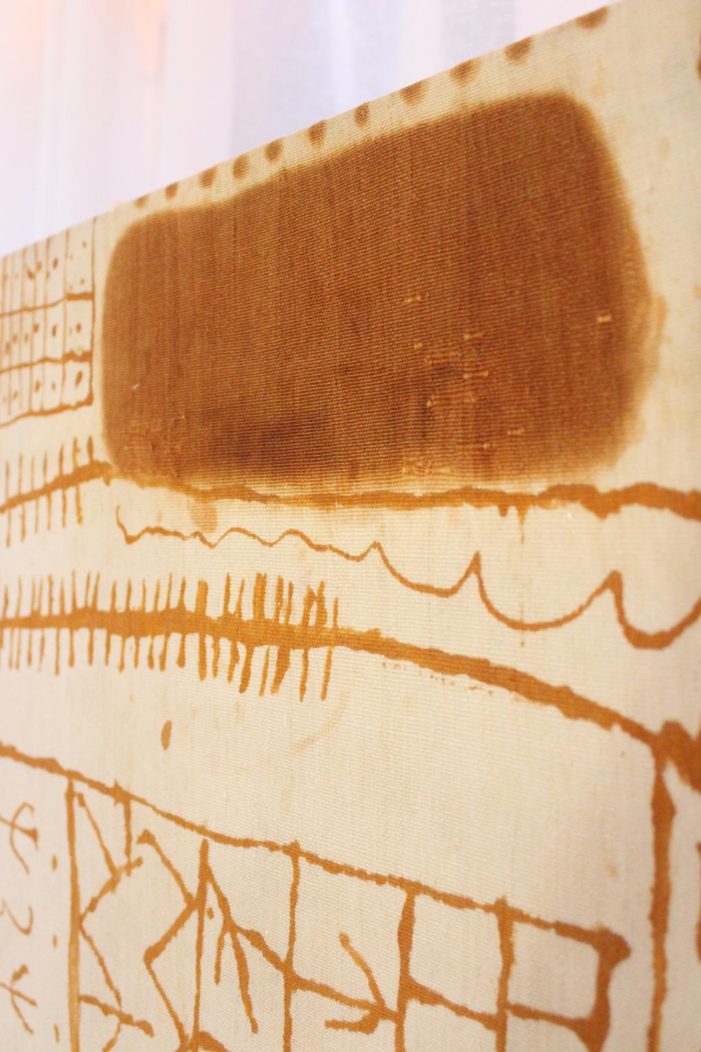 Unique vintage amazigh artwork - mounted on chassis, henna dyed - 3.7x8.2feet / 114x250cm