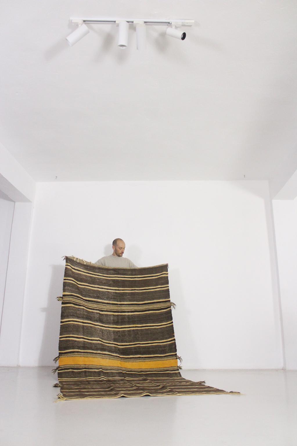 Vintage moroccan rug - dark brown, beige, yellow - Zanafi - 4.9x9feet / 150x275cm