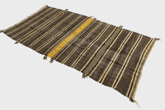 Vintage moroccan rug - dark brown, beige, yellow - Zanafi - 4.9x9feet / 150x275cm
