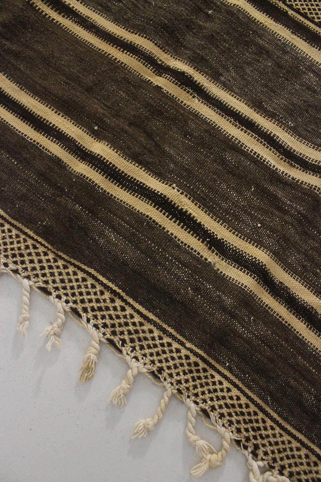 Vintage moroccan rug - dark brown, beige, yellow - Zanafi - 4.9x9feet / 150x275cm