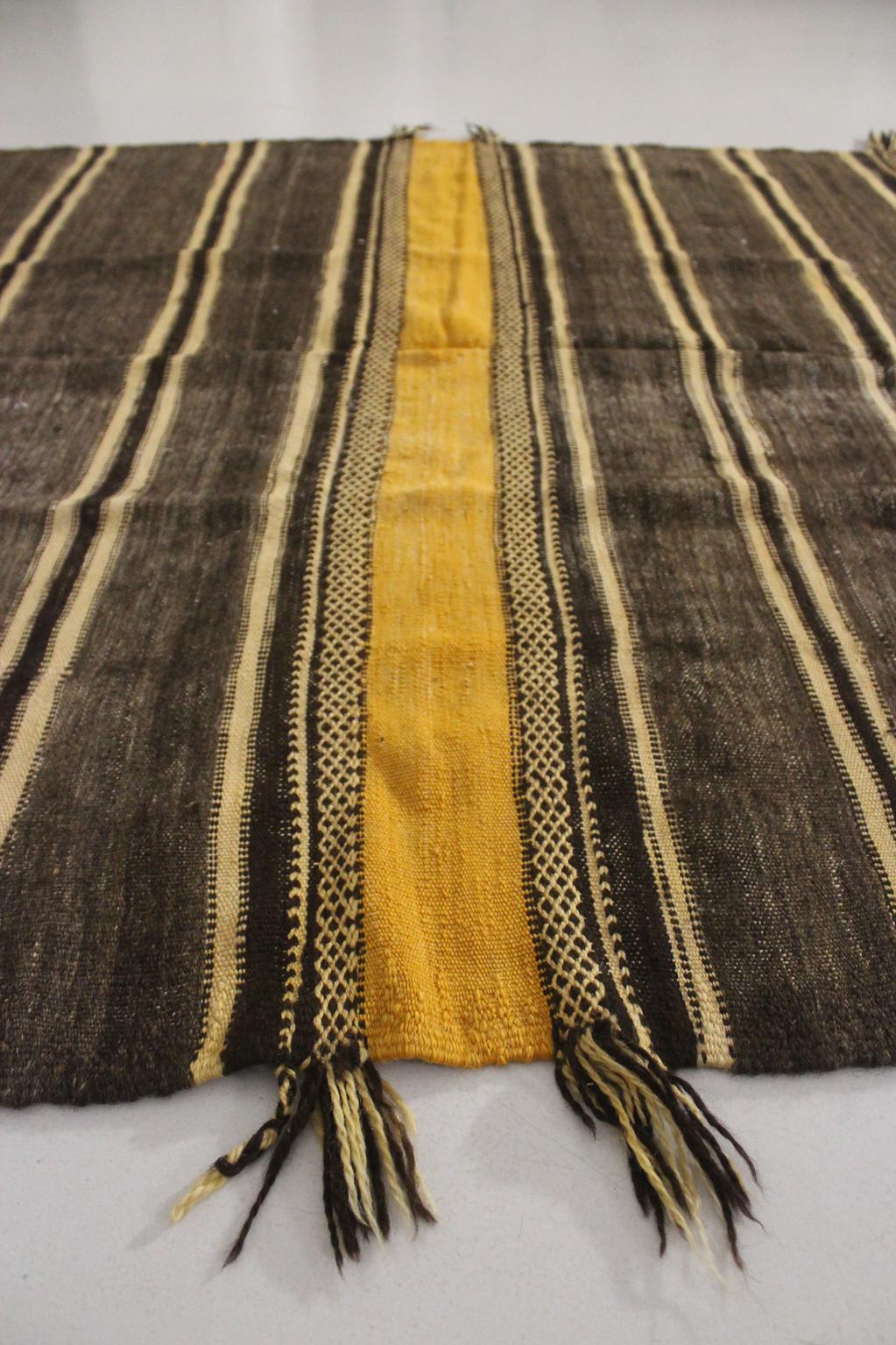 Vintage moroccan rug - dark brown, beige, yellow - Zanafi - 4.9x9feet / 150x275cm