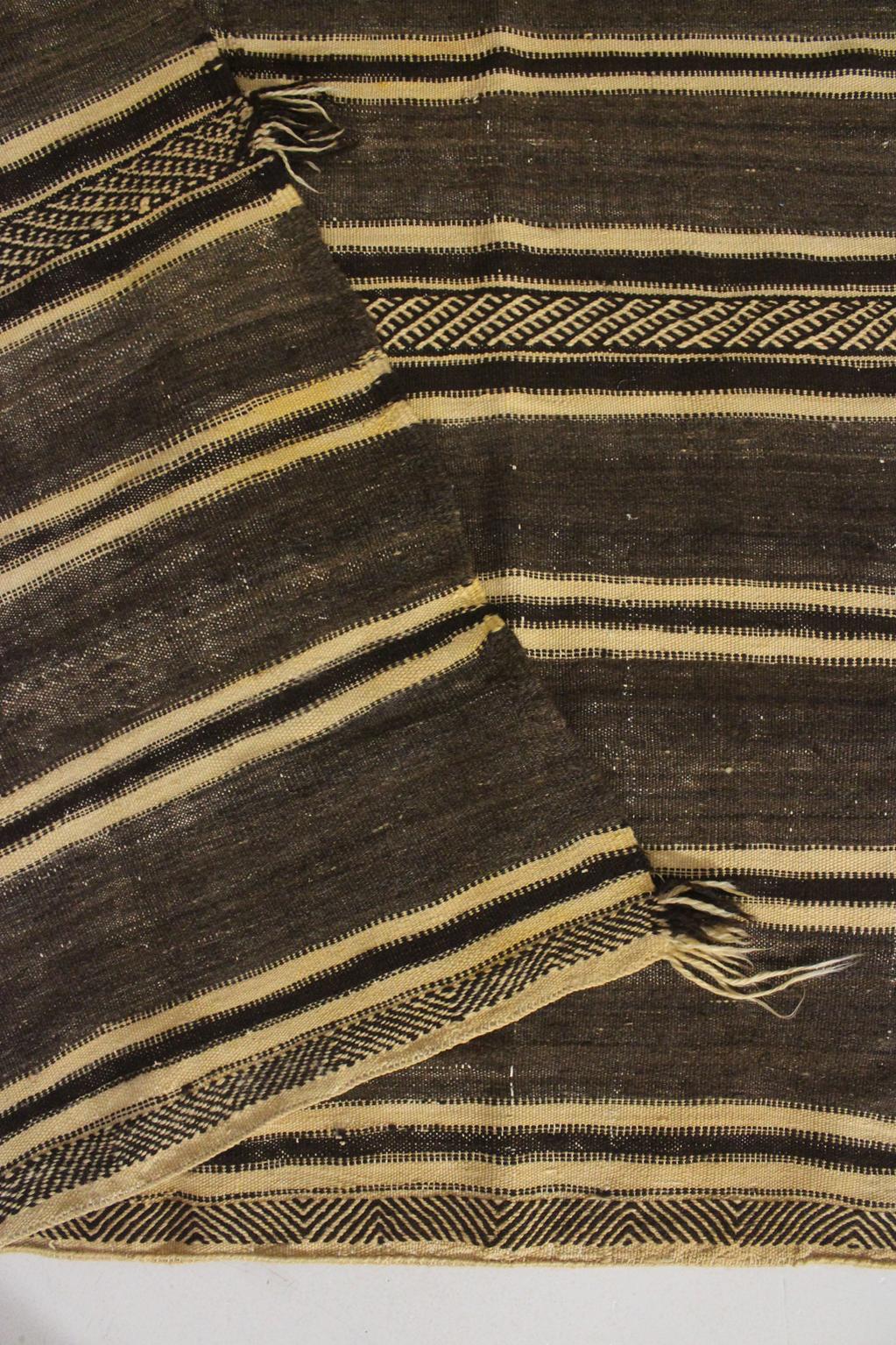 Vintage moroccan rug - dark brown, beige, yellow - Zanafi - 4.9x9feet / 150x275cm