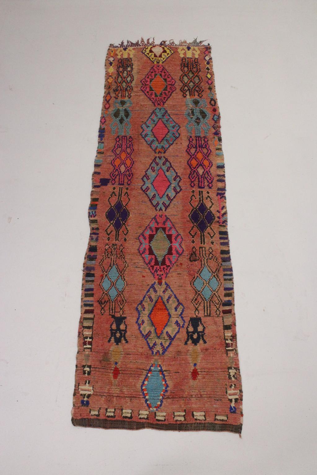 Vintage moroccan runner rug - pink, purple, blue, orange - Boujad - 3.3x11.4feet / 100x347cm