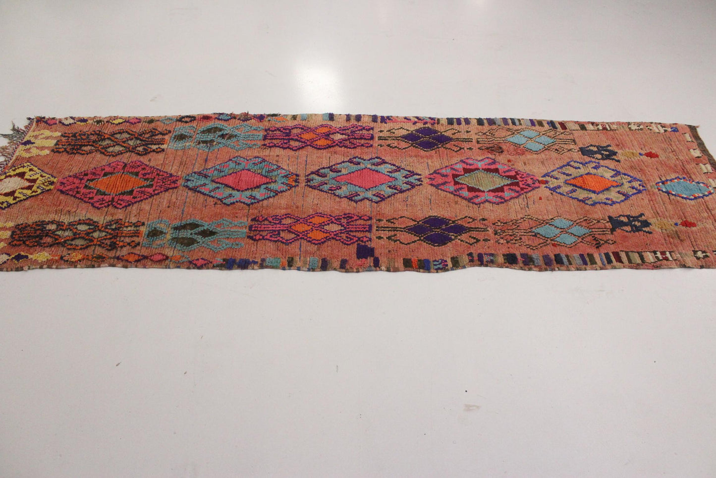 Vintage moroccan runner rug - pink, purple, blue, orange - Boujad - 3.3x11.4feet / 100x347cm
