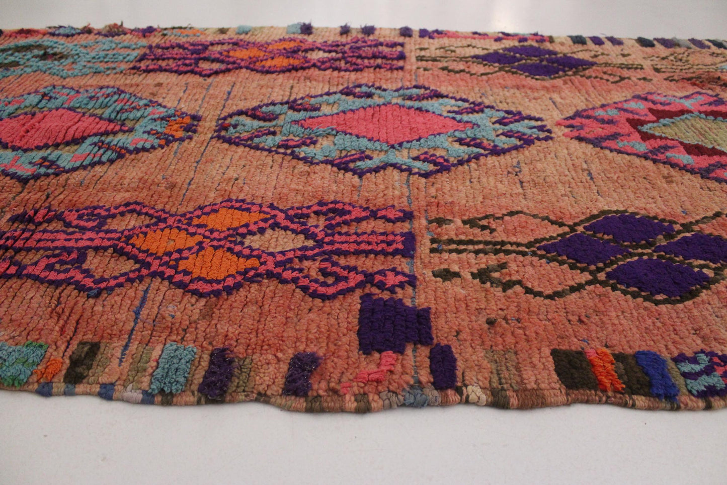 Vintage moroccan runner rug - pink, purple, blue, orange - Boujad - 3.3x11.4feet / 100x347cm