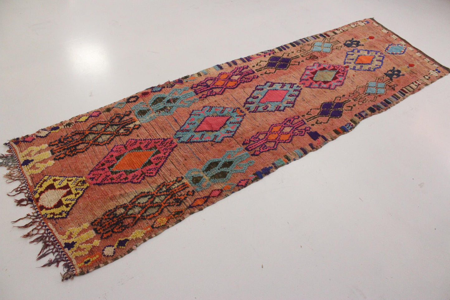 Vintage moroccan runner rug - pink, purple, blue, orange - Boujad - 3.3x11.4feet / 100x347cm
