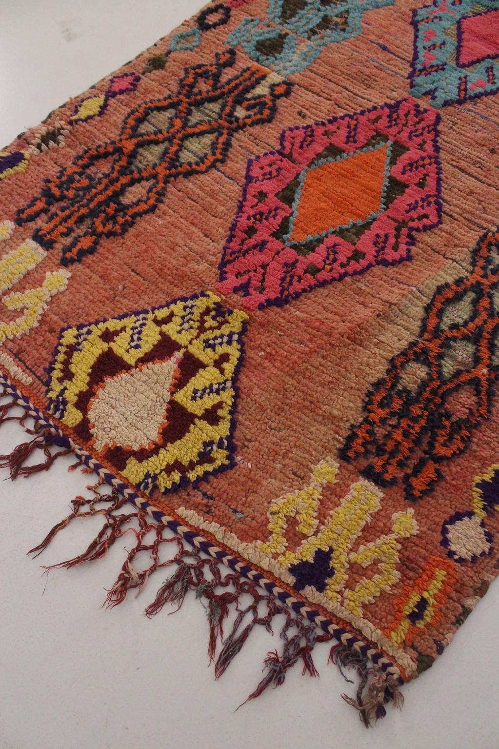 Vintage moroccan runner rug - pink, purple, blue, orange - Boujad - 3.3x11.4feet / 100x347cm