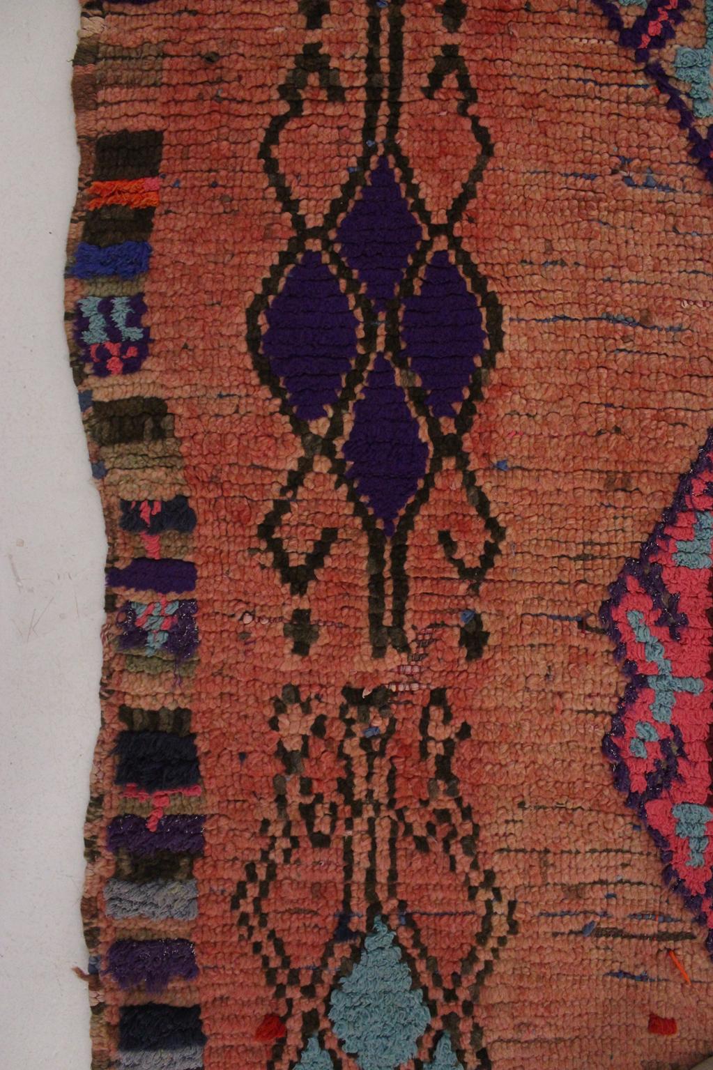 Vintage moroccan runner rug - pink, purple, blue, orange - Boujad - 3.3x11.4feet / 100x347cm