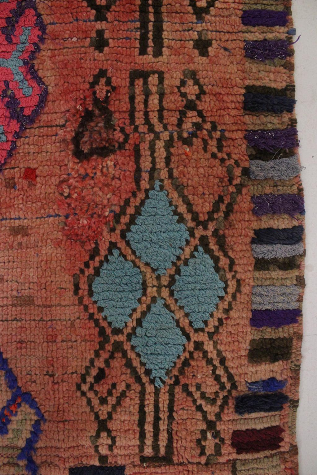 Vintage moroccan runner rug - pink, purple, blue, orange - Boujad - 3.3x11.4feet / 100x347cm
