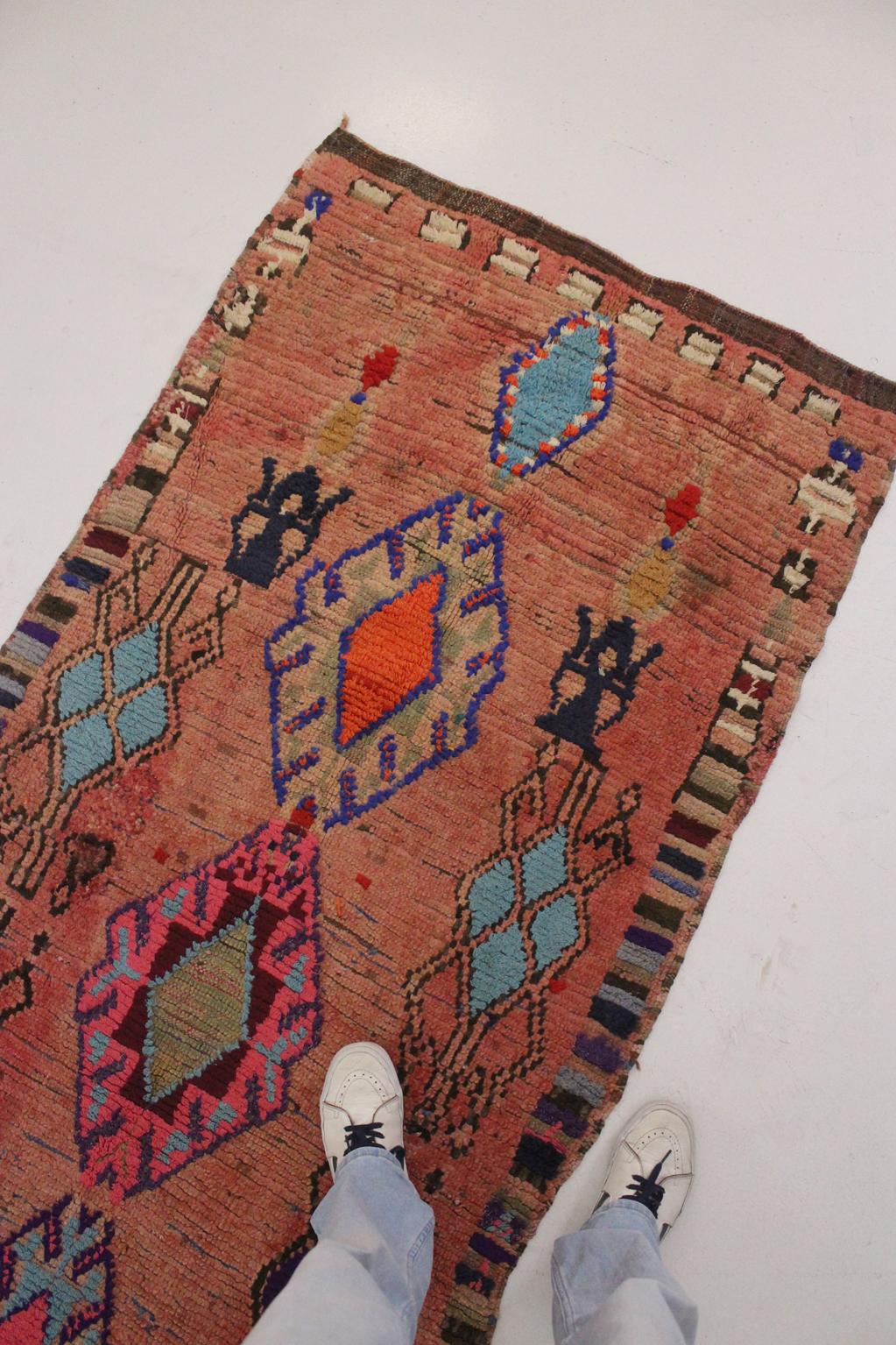 Vintage moroccan runner rug - pink, purple, blue, orange - Boujad - 3.3x11.4feet / 100x347cm