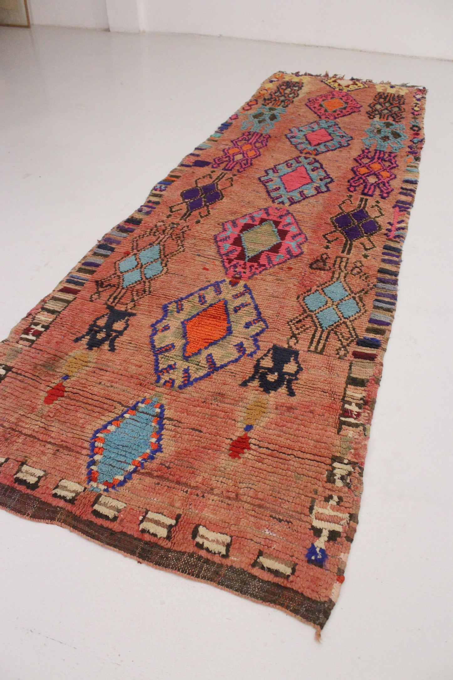 Vintage moroccan runner rug - pink, purple, blue, orange - Boujad - 3.3x11.4feet / 100x347cm