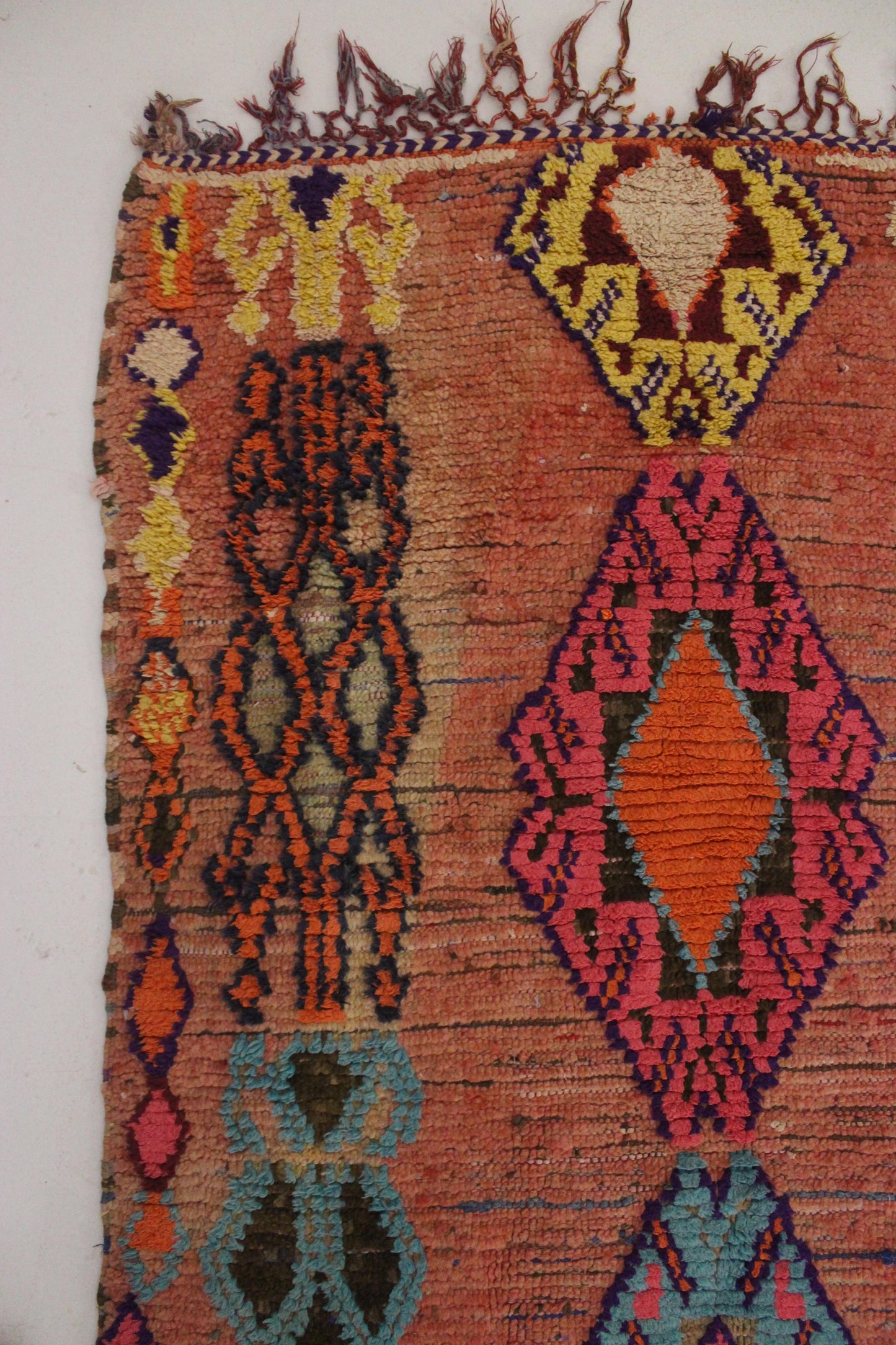 Vintage moroccan runner rug - pink, purple, blue, orange - Boujad - 3.3x11.4feet / 100x347cm