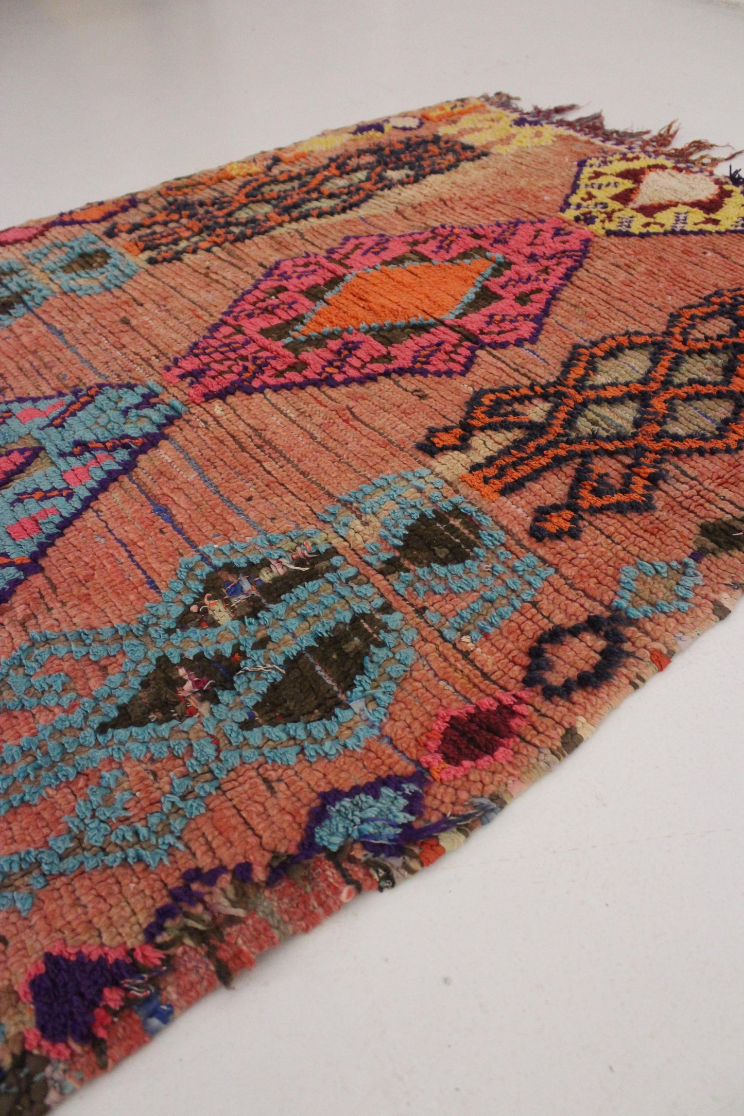 Vintage moroccan runner rug - pink, purple, blue, orange - Boujad - 3.3x11.4feet / 100x347cm