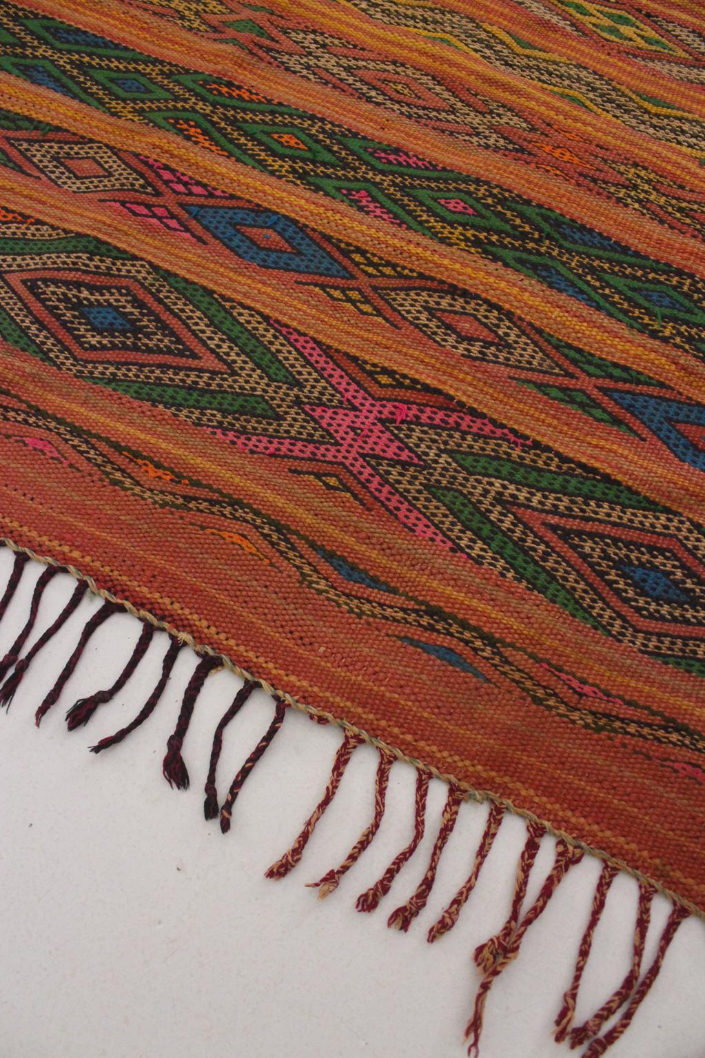 Vintage area moroccan rug - Flatweave Kilim - orange - 4.4x5.4feet / 134x165cm