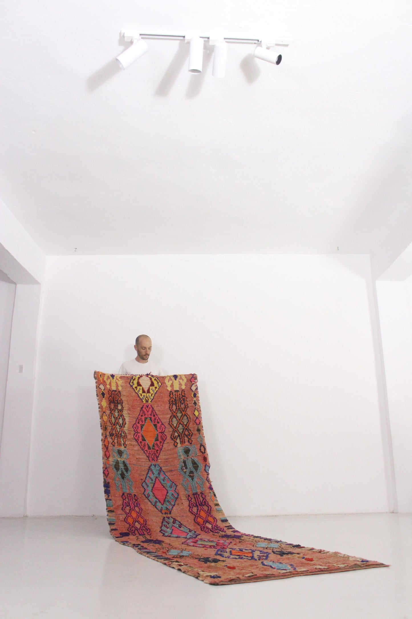 Vintage moroccan runner rug - pink, purple, blue, orange - Boujad - 3.3x11.4feet / 100x347cm