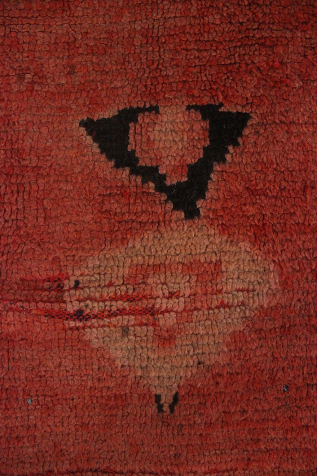 Vintage area moroccan rug - soft red - Rehamna - 5.1x12.3feet / 157x375cm