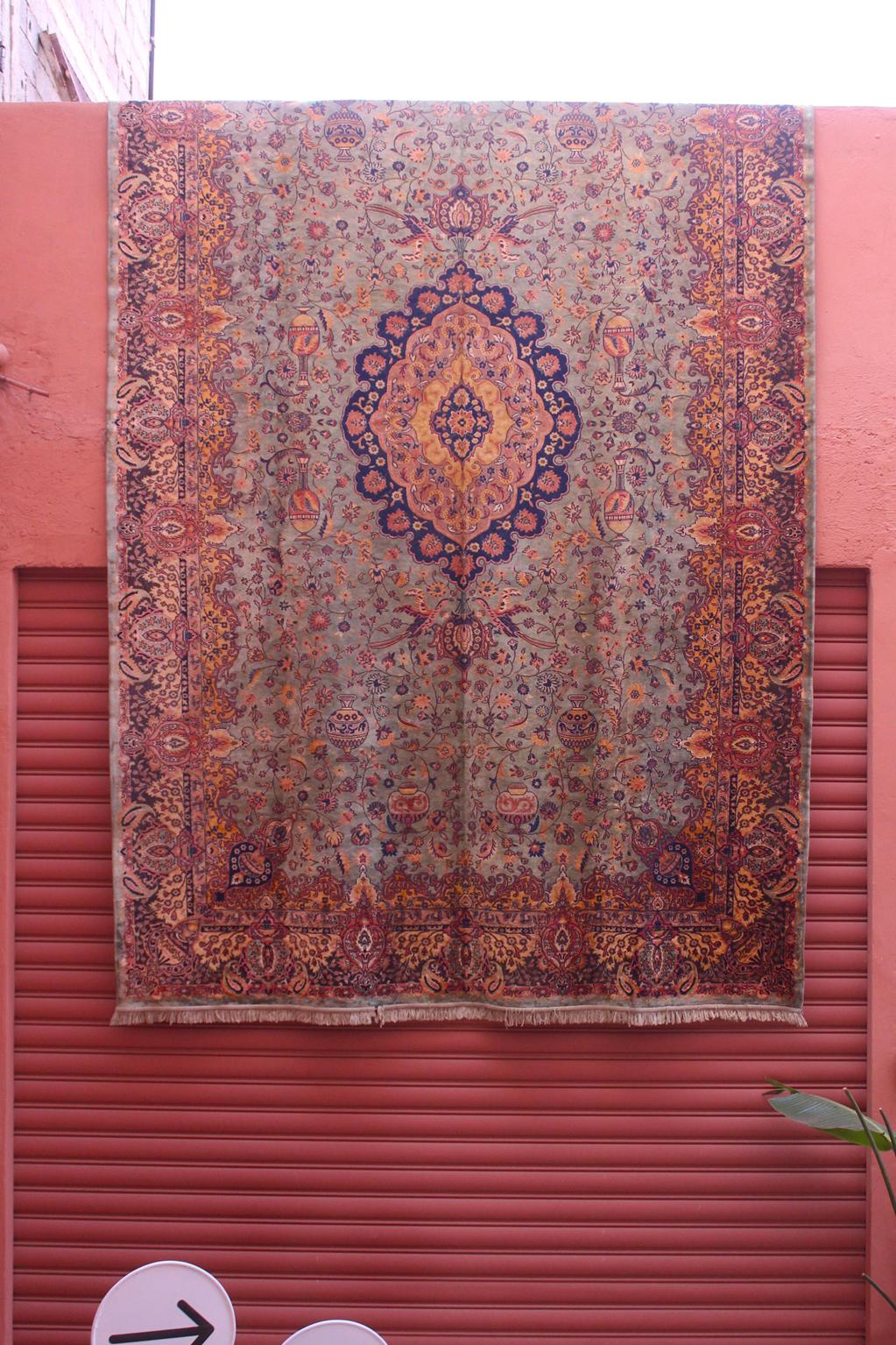 Vintage oversized rug - sage green, navy blue, terracotta - Persian inspired - 9.4x15.2ft / 288x465cm