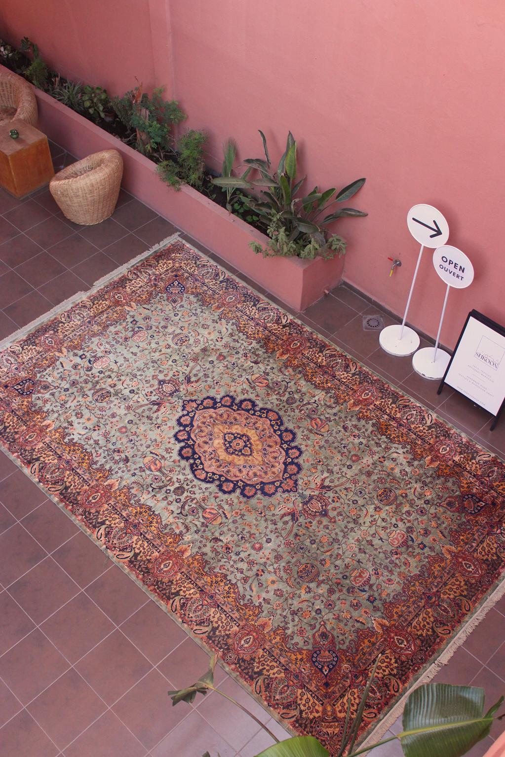 Vintage oversized rug - sage green, navy blue, terracotta - Persian inspired - 9.4x15.2ft / 288x465cm