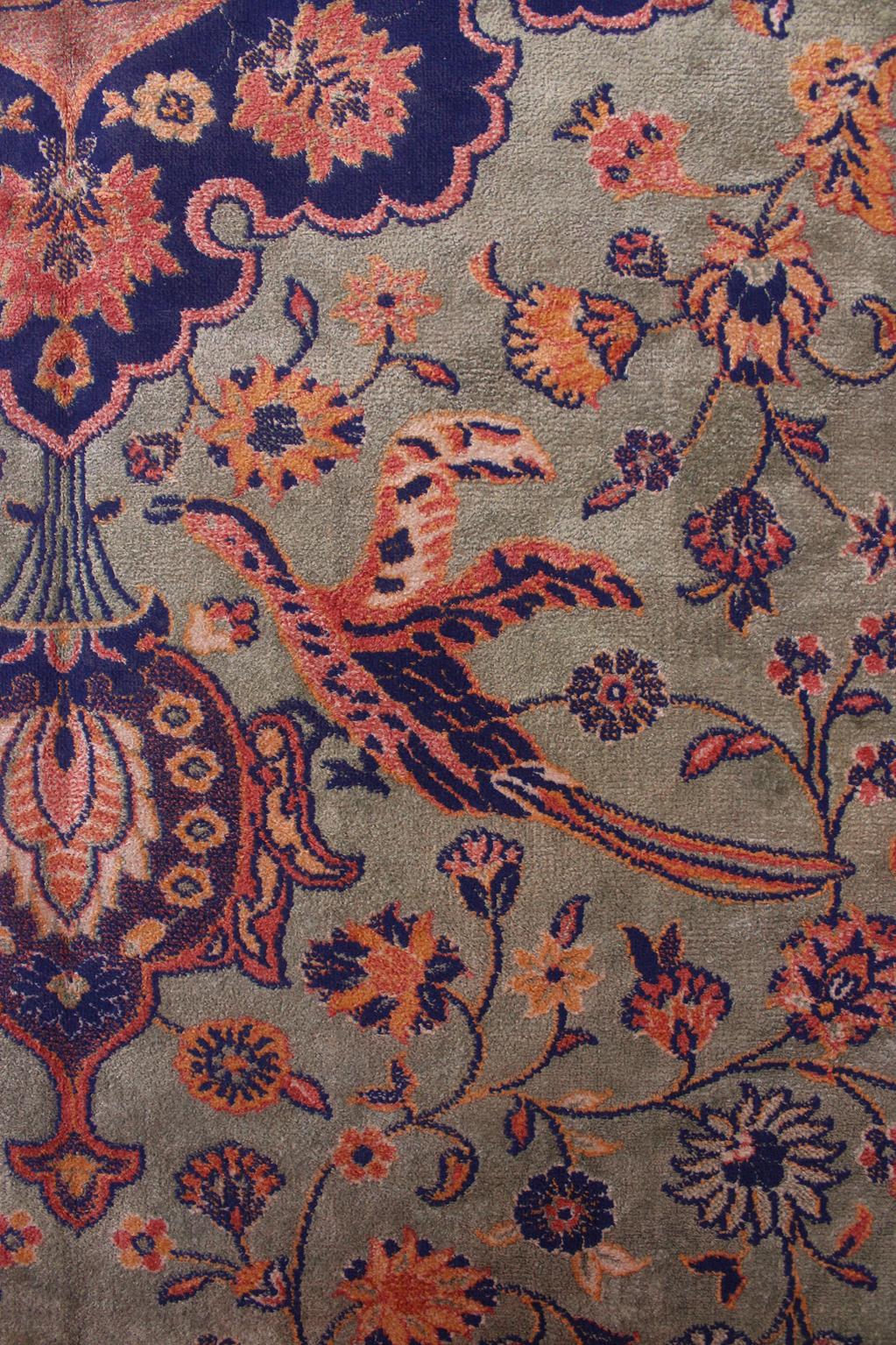 Vintage oversized rug - sage green, navy blue, terracotta - Persian inspired - 9.4x15.2ft / 288x465cm