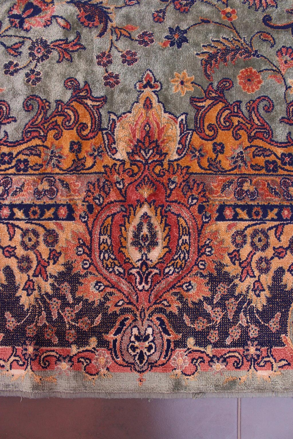 Vintage oversized rug - sage green, navy blue, terracotta - Persian inspired - 9.4x15.2ft / 288x465cm