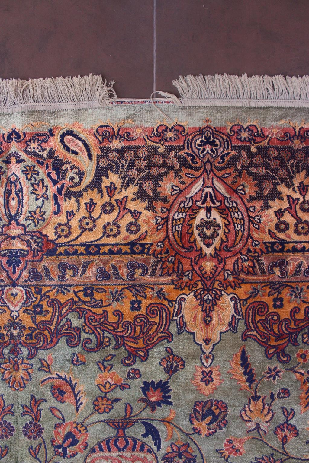 Vintage oversized rug - sage green, navy blue, terracotta - Persian inspired - 9.4x15.2ft / 288x465cm