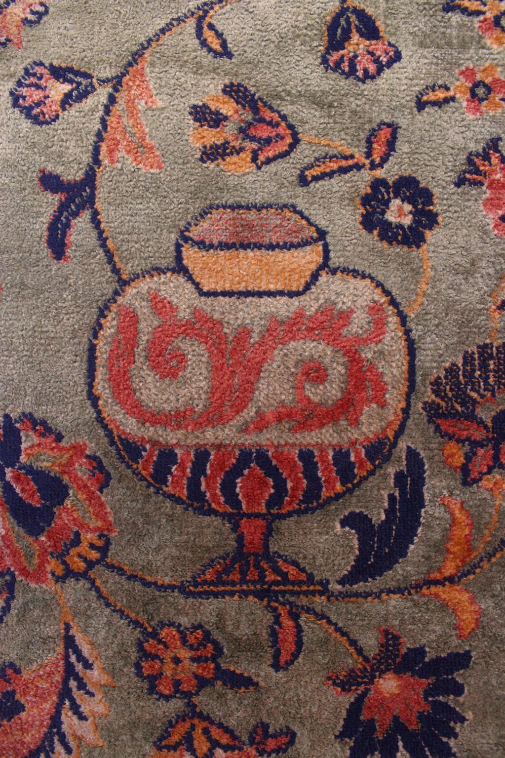 Vintage oversized rug - sage green, navy blue, terracotta - Persian inspired - 9.4x15.2ft / 288x465cm