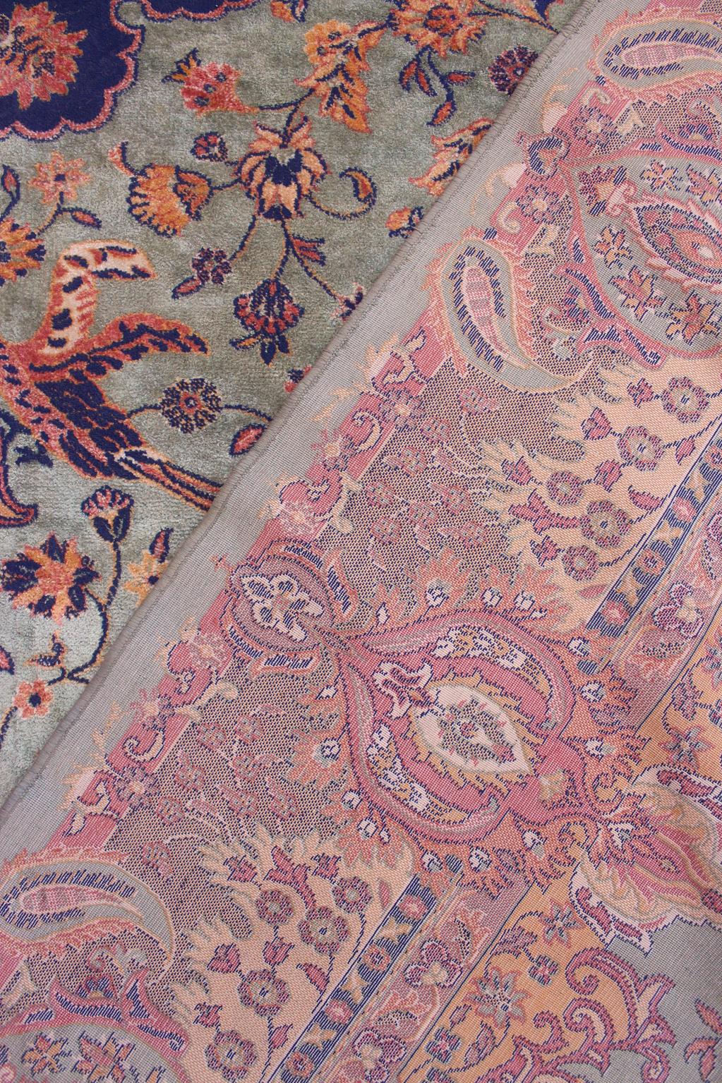 Vintage oversized rug - sage green, navy blue, terracotta - Persian inspired - 9.4x15.2ft / 288x465cm