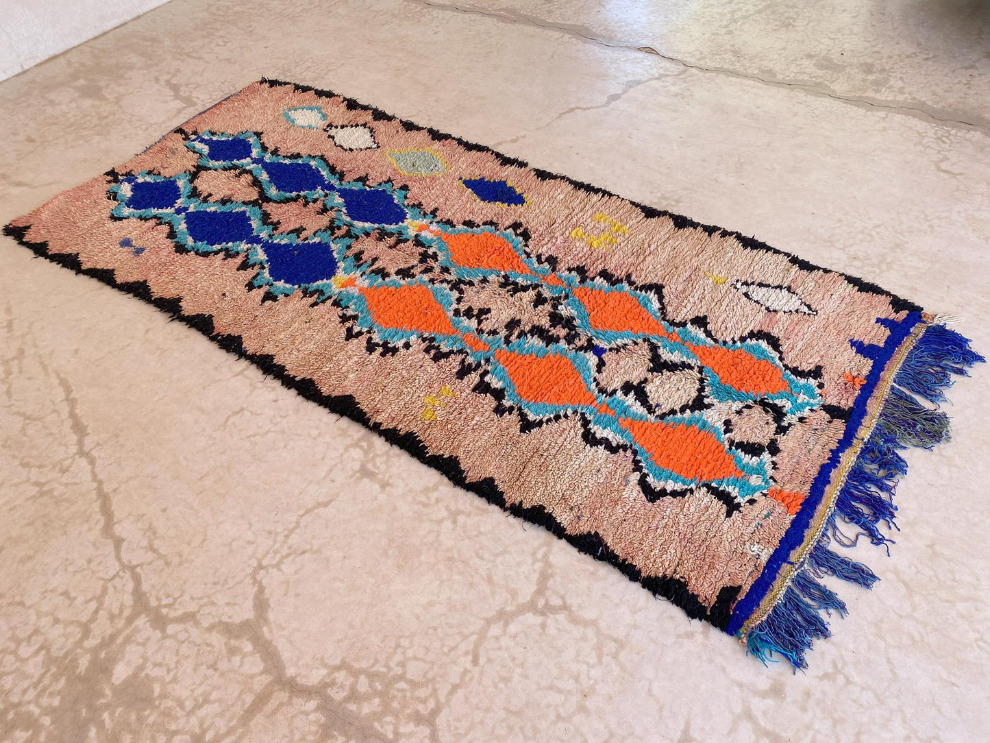 Vintage moroccan runner rug - peach, blue, orange - Azilal - 4.3x9.6feet / 132x295cm