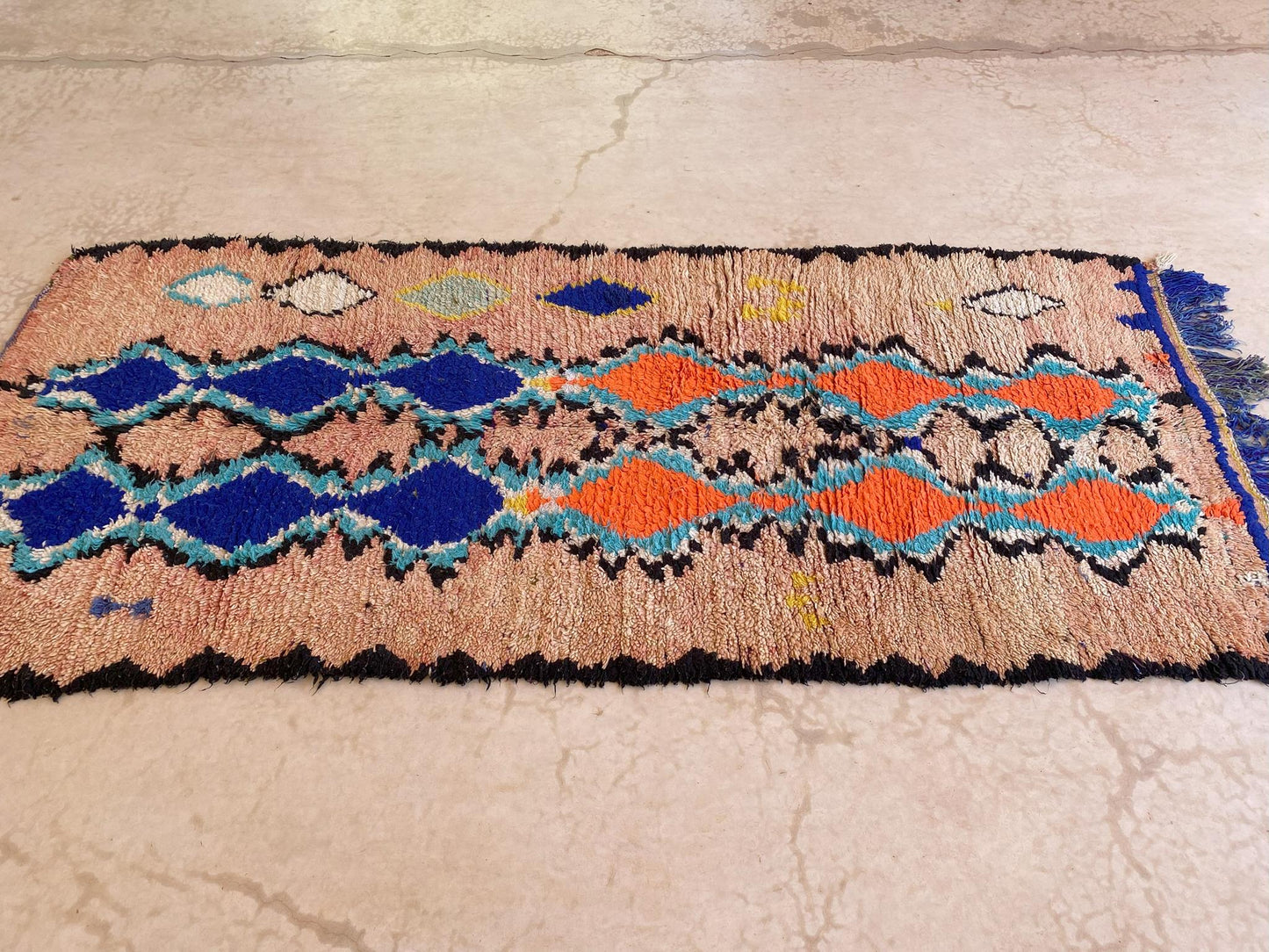 Vintage moroccan runner rug - peach, blue, orange - Azilal - 4.3x9.6feet / 132x295cm