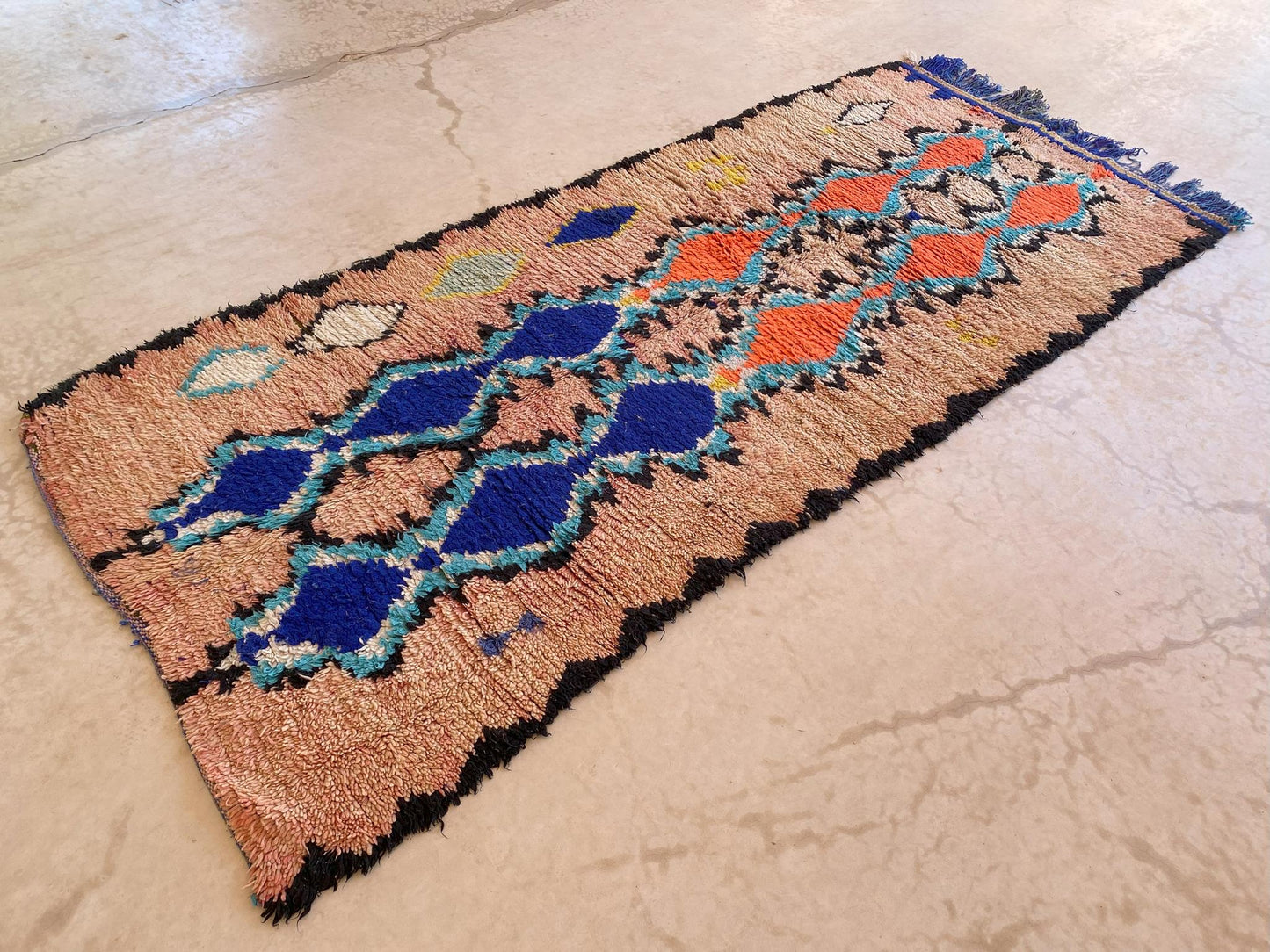 Vintage moroccan runner rug - peach, blue, orange - Azilal - 4.3x9.6feet / 132x295cm