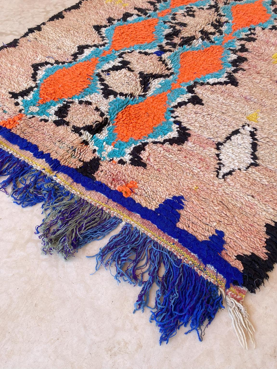 Vintage moroccan runner rug - peach, blue, orange - Azilal - 4.3x9.6feet / 132x295cm