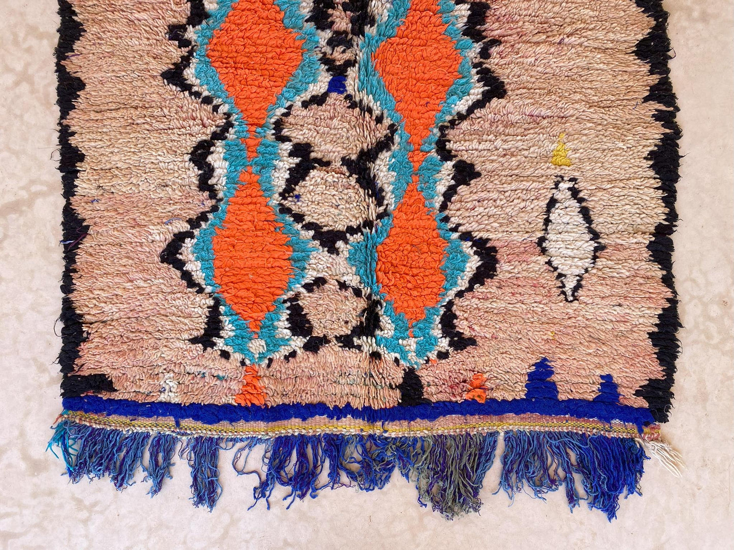 Vintage moroccan runner rug - peach, blue, orange - Azilal - 4.3x9.6feet / 132x295cm