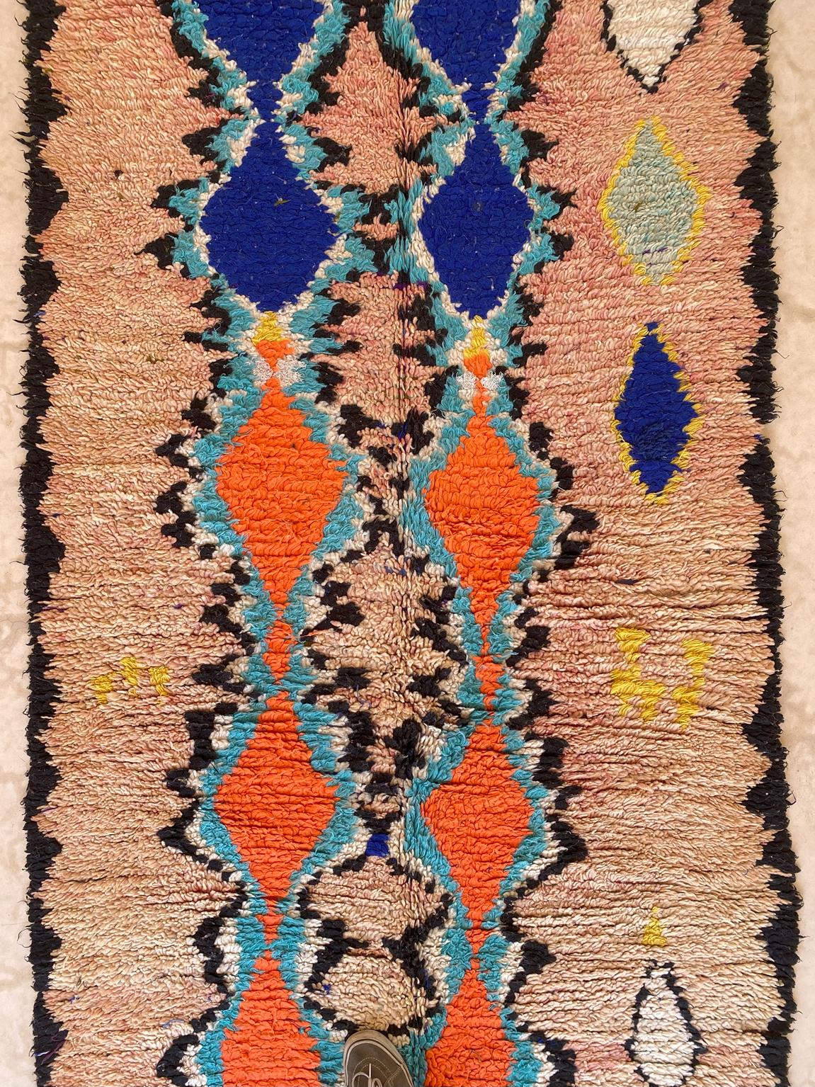 Vintage moroccan runner rug - peach, blue, orange - Azilal - 4.3x9.6feet / 132x295cm