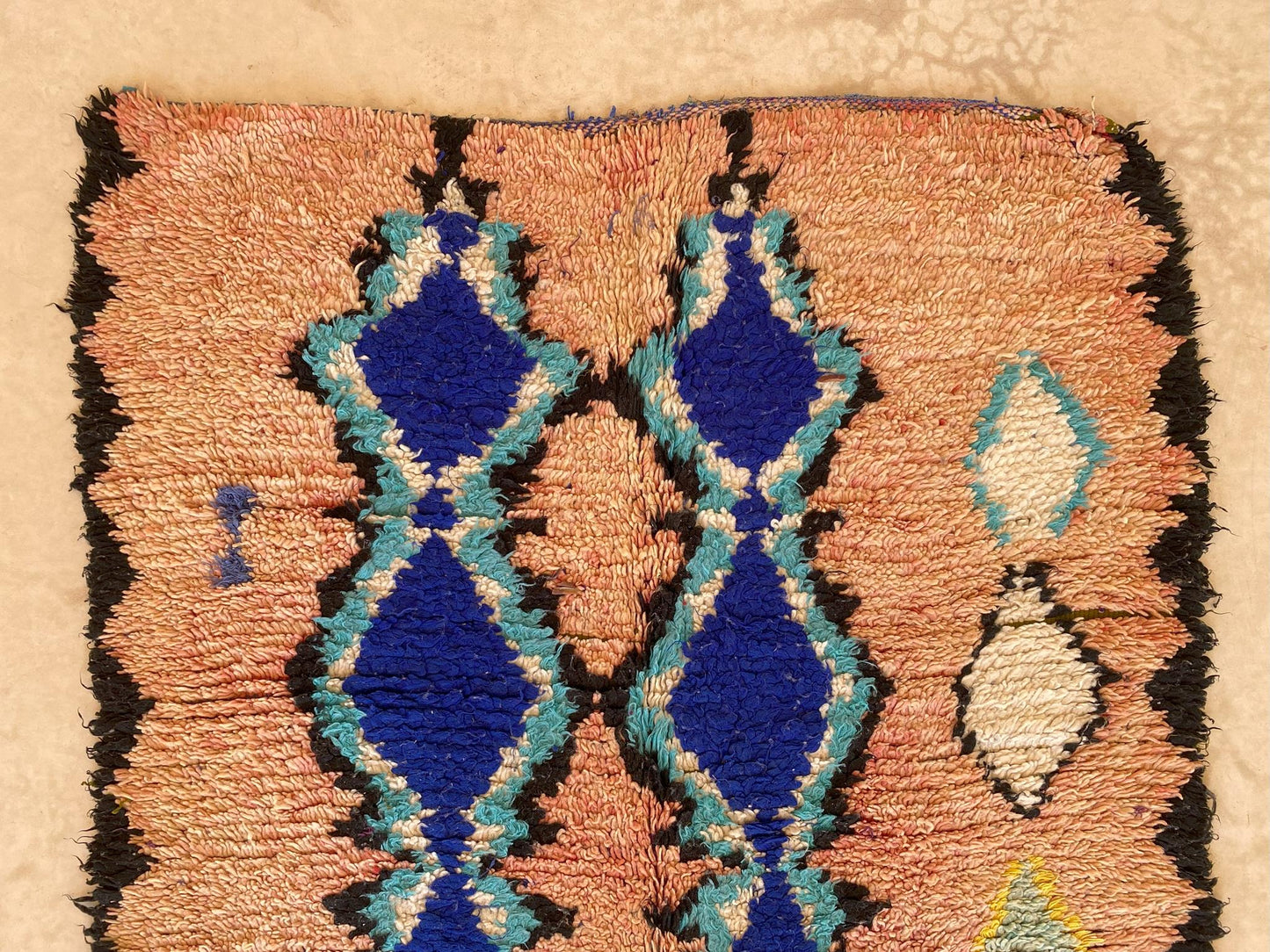 Vintage moroccan runner rug - peach, blue, orange - Azilal - 4.3x9.6feet / 132x295cm