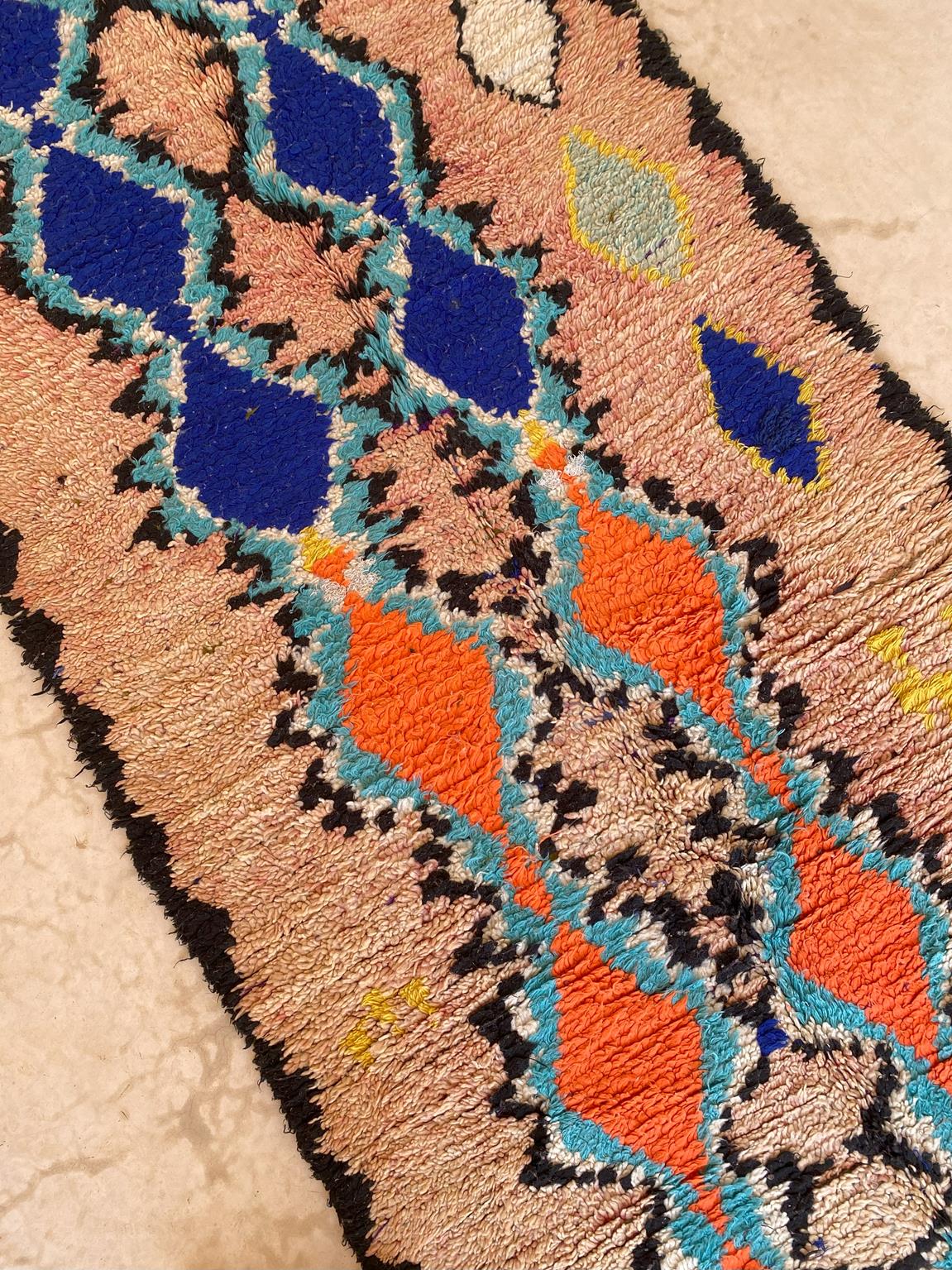 Vintage moroccan runner rug - peach, blue, orange - Azilal - 4.3x9.6feet / 132x295cm