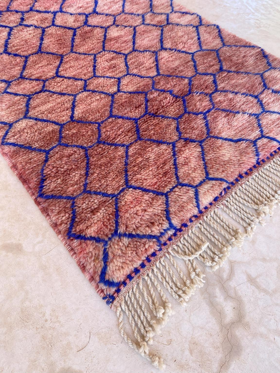 New moroccan runner rug - pink, blue - Mrirt - 3.1x13.4feet / 95x408cm