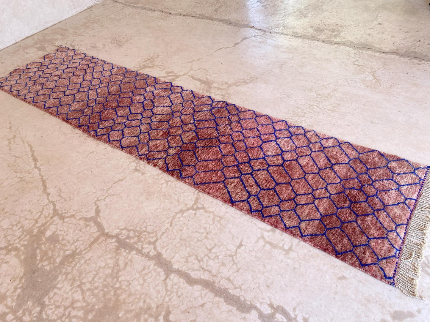 New moroccan runner rug - pink, blue - Mrirt - 3.1x13.4feet / 95x408cm