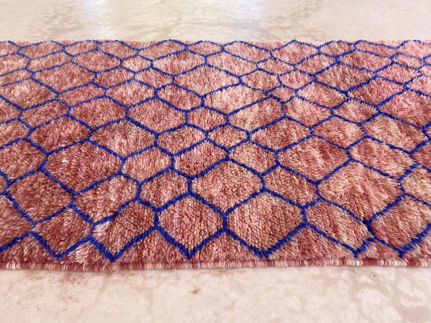 New moroccan runner rug - pink, blue - Mrirt - 3.1x13.4feet / 95x408cm