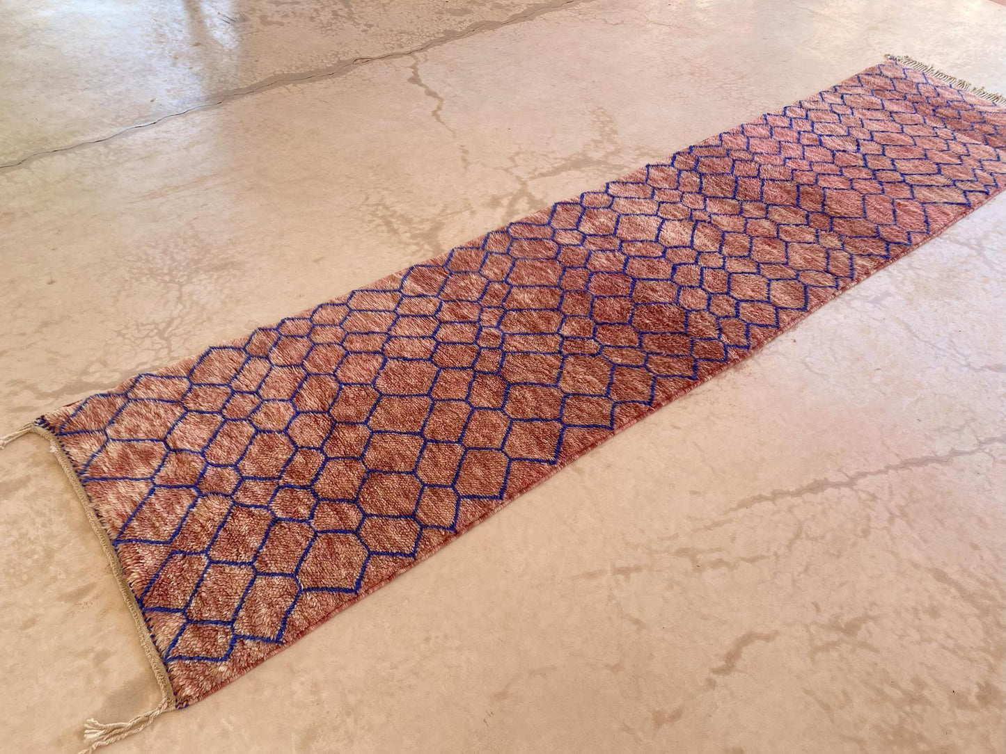 New moroccan runner rug - pink, blue - Mrirt - 3.1x13.4feet / 95x408cm