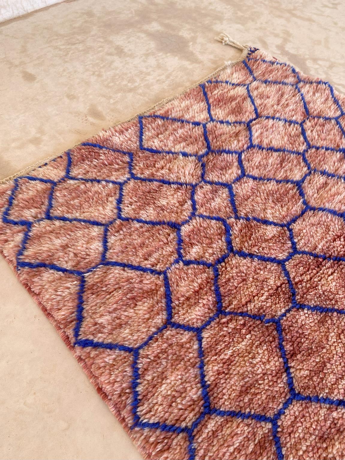 New moroccan runner rug - pink, blue - Mrirt - 3.1x13.4feet / 95x408cm