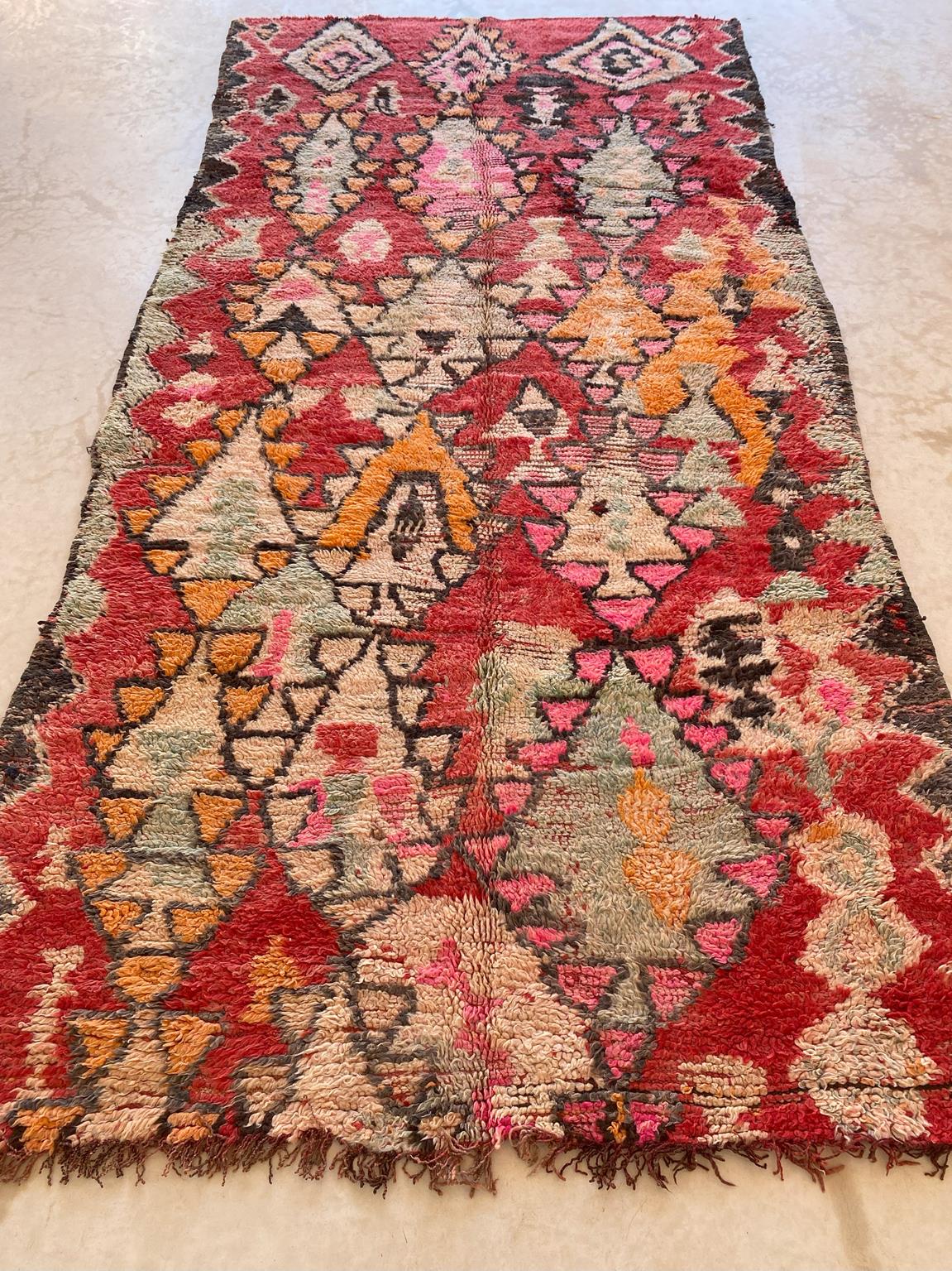 Vintage area moroccan rug - red - Rehamna - 5.9x12.2feet / 180x373cm