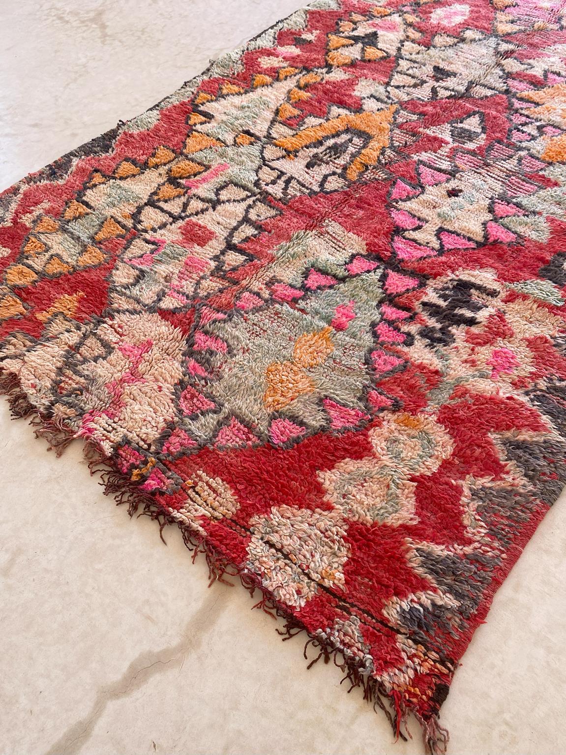 Vintage area moroccan rug - red - Rehamna - 5.9x12.2feet / 180x373cm