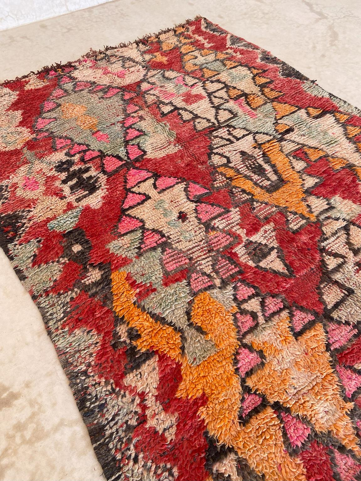 Vintage area moroccan rug - red - Rehamna - 5.9x12.2feet / 180x373cm
