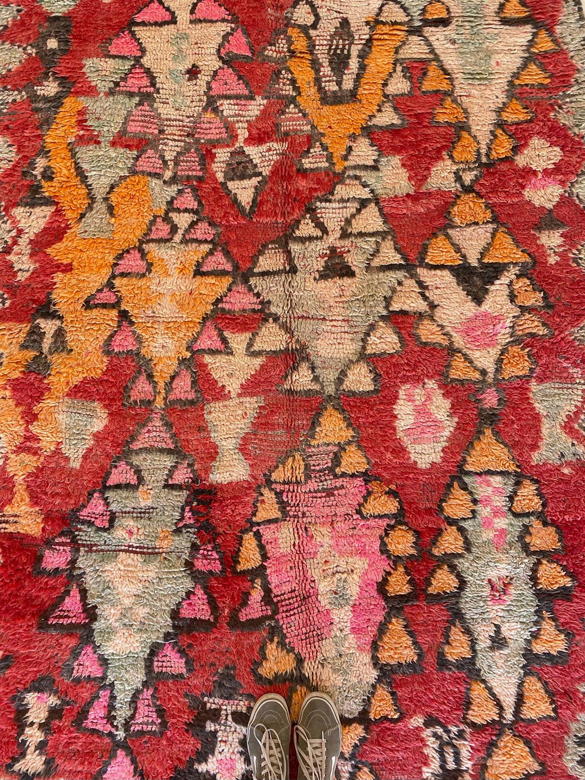 Vintage area moroccan rug - red - Rehamna - 5.9x12.2feet / 180x373cm