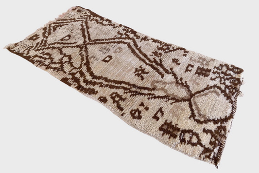 Vintage tribal rug - beige, brown - Azilal - 2.9x6.2feet / 88x188cm